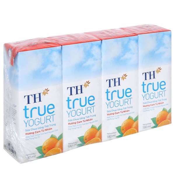 Lốc 4 Hộp Sữa Chua Uống Tiệt Trùng Th True Yogurt Vị Cam 180 Ml (Từ 1 Tuổi)