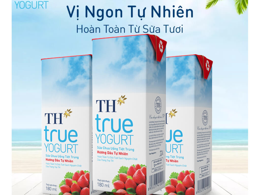 Lốc 4 hộp sữa chua uống vị dâu TH True Yogurt 180ml 2