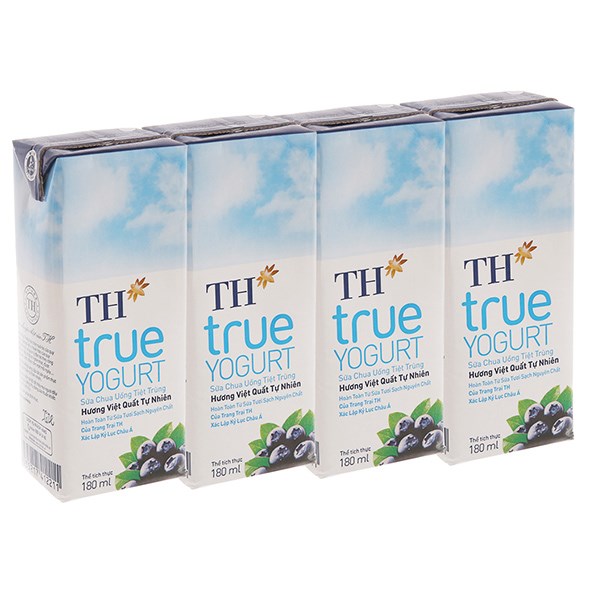 Lốc 4 Hộp Sữa Chua Uống Tiệt Trùng Th True Yogurt Hương Việt Quất 180 Ml (Từ 1 Tuổi)