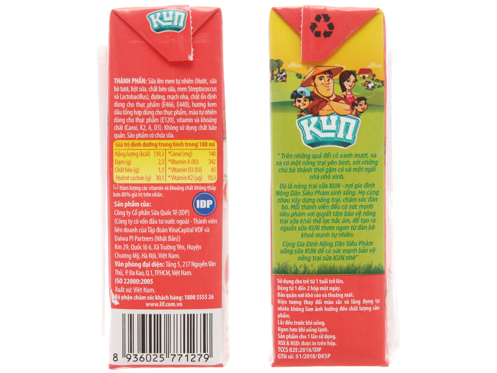 Thùng 48 hộp sữa chua uống hương kem dâu LiF Kun 180ml 5