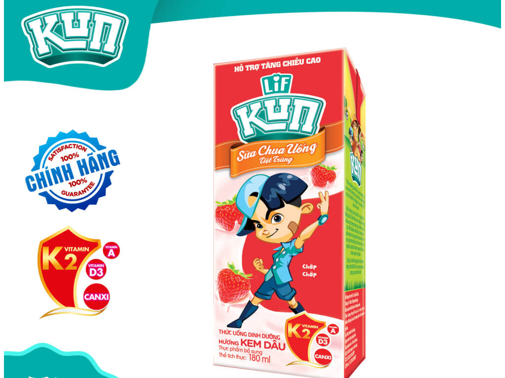 Thùng 48 hộp sữa chua uống hương kem dâu LiF Kun 180ml 2