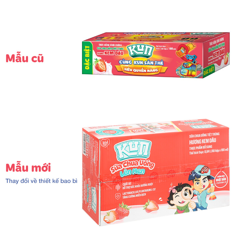 Lốc 4 hộp sữa chua uống tiệt trùng LiF Kun vị kem dâu 180 ml (từ 2 tuổi) 15