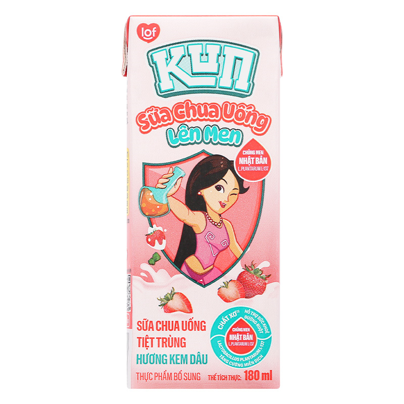 Lốc 4 hộp sữa chua uống tiệt trùng LiF Kun vị kem dâu 180 ml (từ 2 tuổi) 24