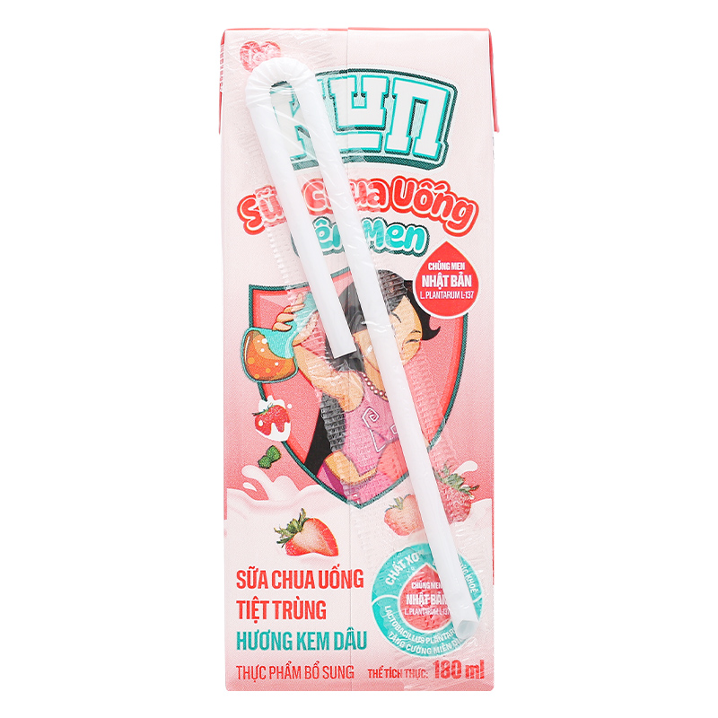 Lốc 4 hộp sữa chua uống tiệt trùng LiF Kun vị kem dâu 180 ml (từ 2 tuổi) 25