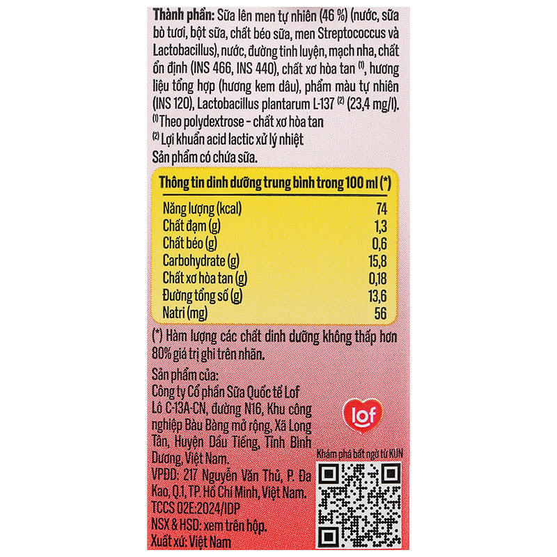 Lốc 4 hộp sữa chua uống tiệt trùng LiF Kun vị kem dâu 180 ml (từ 2 tuổi) 30