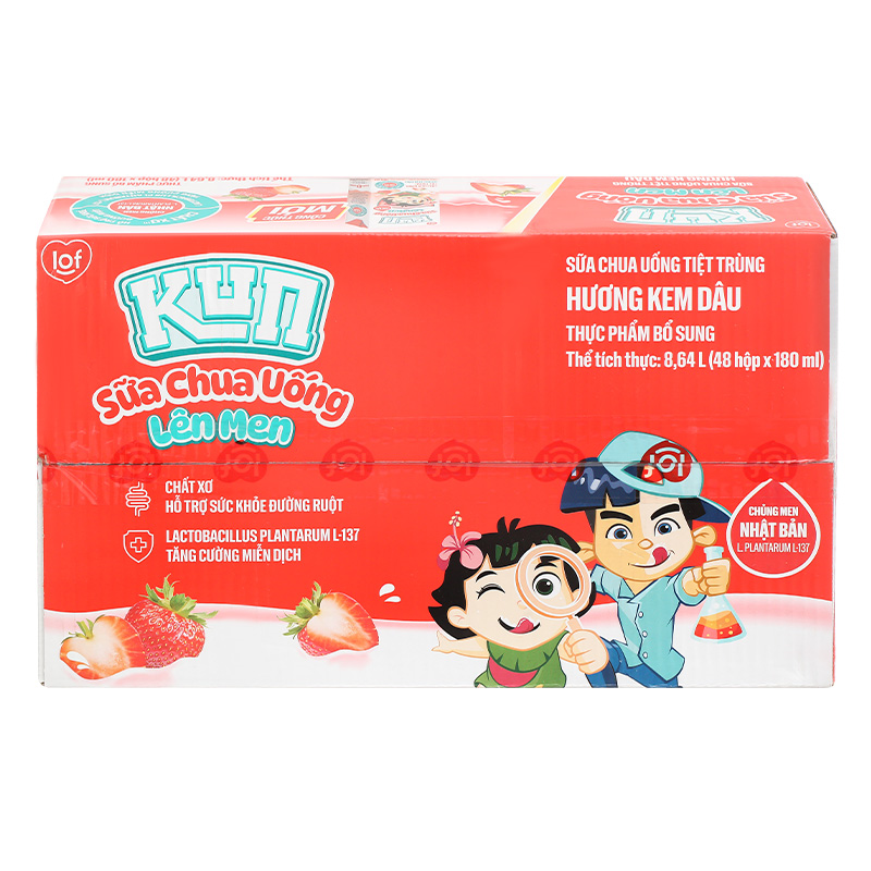 Lốc 4 hộp sữa chua uống tiệt trùng LiF Kun vị kem dâu 180 ml (từ 2 tuổi) 18