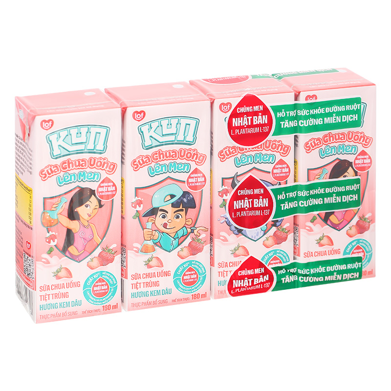 Lốc 4 hộp sữa chua uống tiệt trùng LiF Kun vị kem dâu 180 ml (từ 2 tuổi) 19