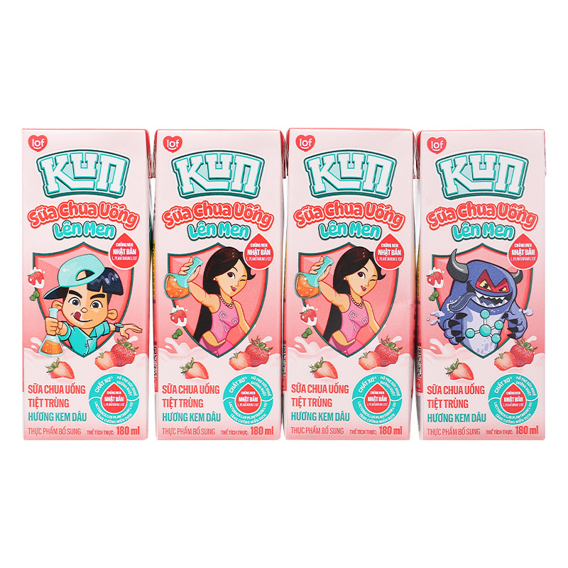Lốc 4 hộp sữa chua uống tiệt trùng LiF Kun vị kem dâu 180 ml (từ 2 tuổi) 21