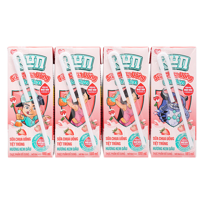 Lốc 4 hộp sữa chua uống tiệt trùng LiF Kun vị kem dâu 180 ml (từ 2 tuổi) 22