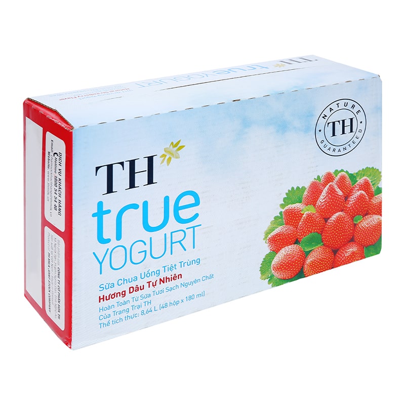 Thùng 48 hộp sữa chua uống tiệt trùng TH true YOGURT vị dâu 180 ml (từ 1 tuổi)-1