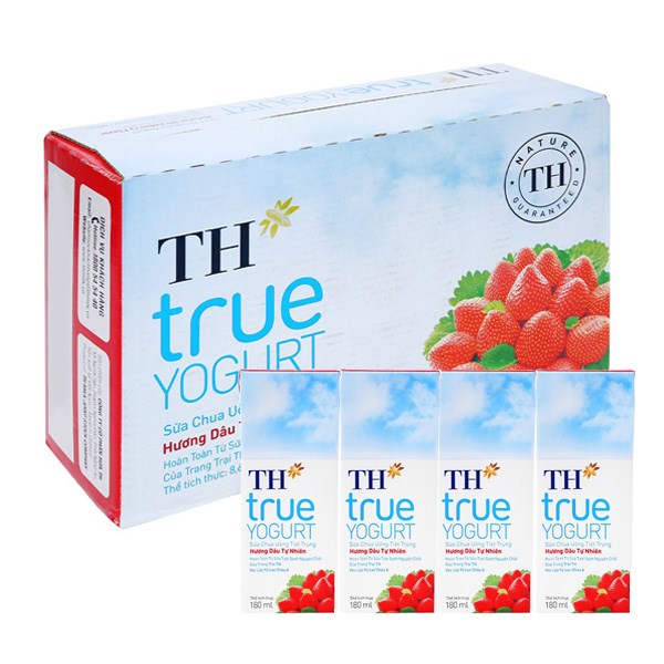 Thùng 48 Hộp Sữa Chua Uống Tiệt Trùng Th True Yogurt Vị Dâu 180 Ml (Từ 1 Tuổi)