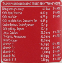 Bảng giá trị dinh dưỡng sữa chua uống YoMost dâu hộp 170ml 