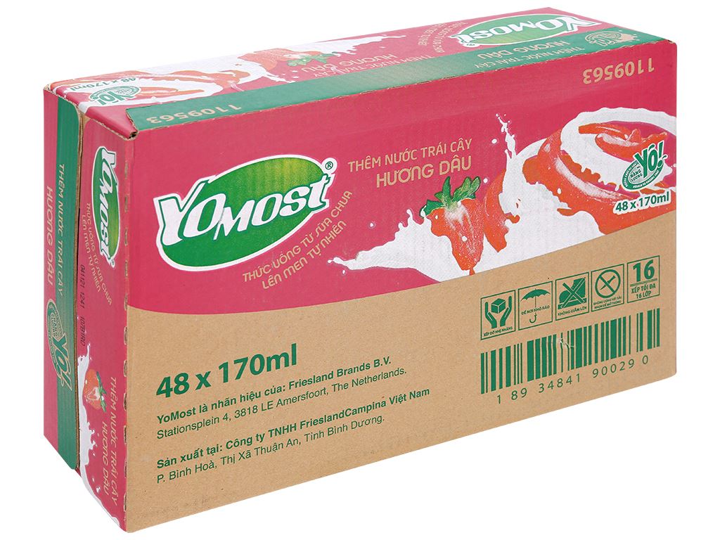 Thùng 48 hộp sữa dâu YoMost 170ml giá tốt tại Bách hoá XANH