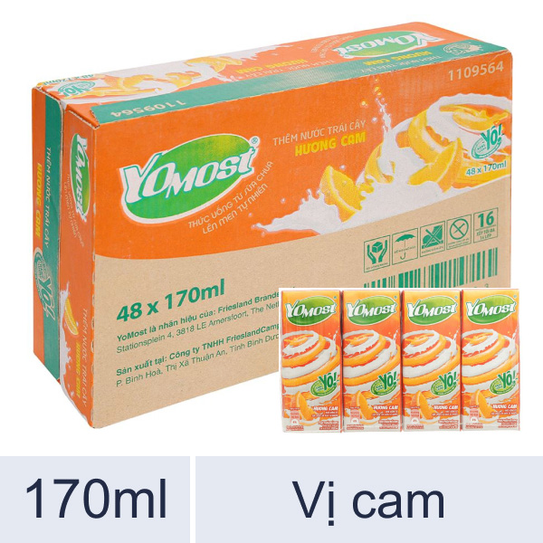 Thùng 48 hộp sữa cam YoMost 170ml giá tốt tại Bách hoá XANH