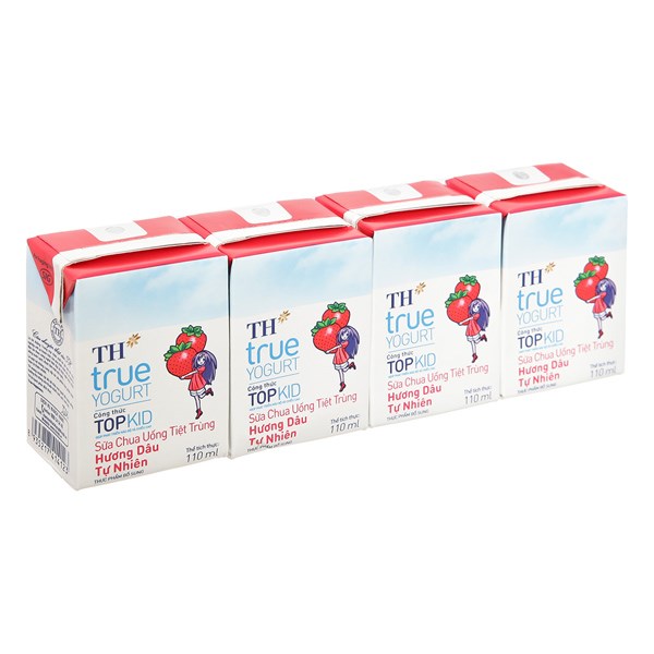 Lốc 4 Hộp Sữa Chua Uống Tiệt Trùng Th True Yogurt Top Kid Vị Dâu 110 Ml (Từ 1 Tuổi)