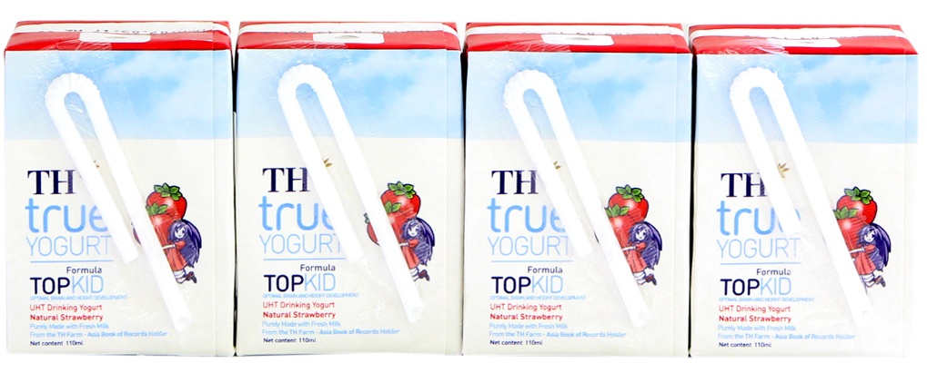 Lốc 4 hộp sữa chua uống dâu TH True Yogurt Top Kid 110ml 0