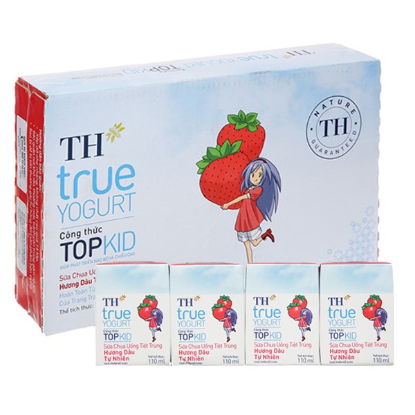 Thùng 48 Hộp Sữa Chua Uống Tiệt Trùng Th True Yogurt Top Kid Vị Dâu 110 Ml (Từ 1 Tuổi)