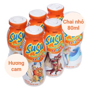 Lốc 6 chai sữa chua uống cam SuSu 80ml