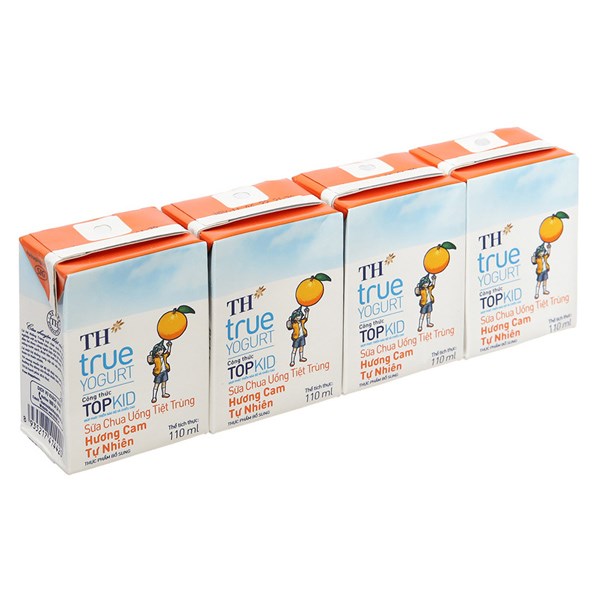 Lốc 4 Hộp Sữa Chua Uống Tiệt Trùng Th True Yogurt Top Kid Vị Cam 110 Ml (Từ 1 Tuổi)