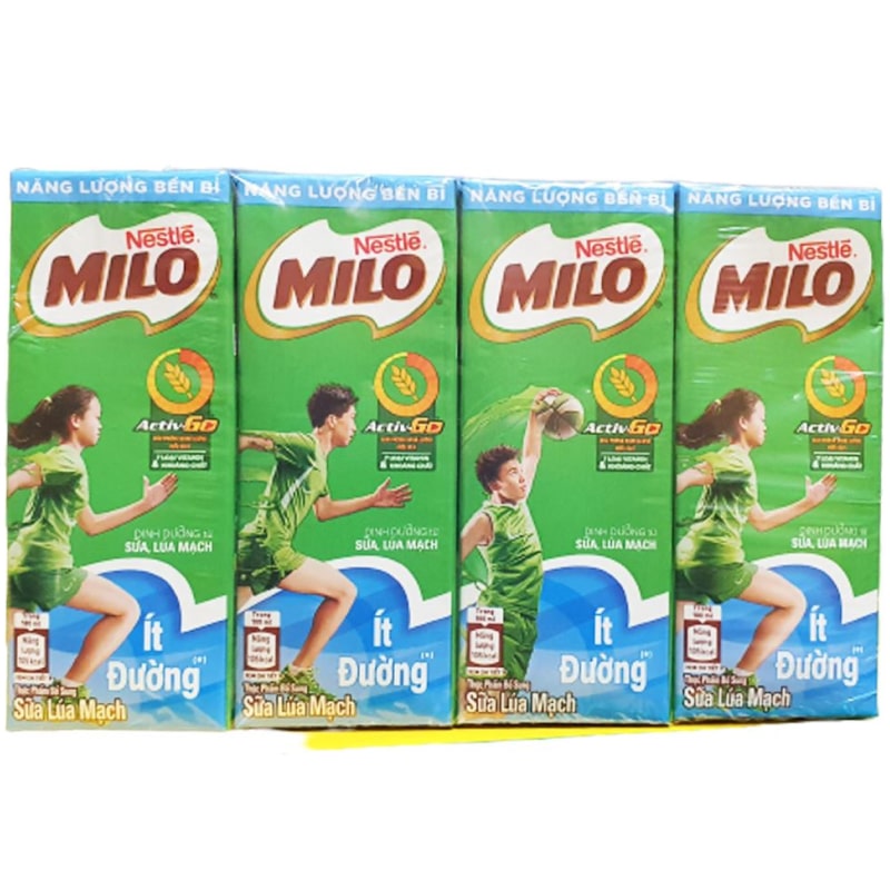 Lốc 4 hộp thức uống lúa mạch Nestlé Milo ít đường