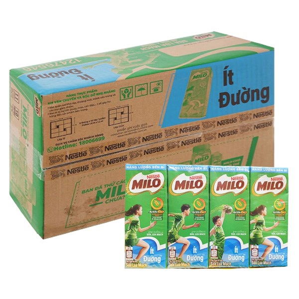 Thùng 48 Hộp Thức Uống Lúa Mạch Nestlé Milo Ít Đường 180 Ml (Từ 2 Tuổi)