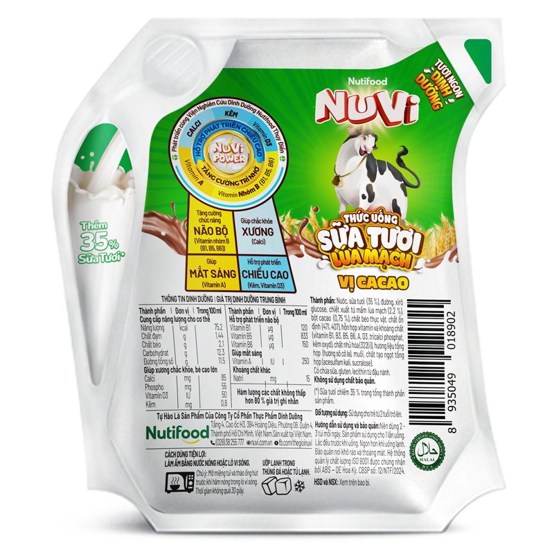 Sữa tươi lúa mạch vị cacao Nutifood NuVi 110 ml (từ 2 tuổi) 4