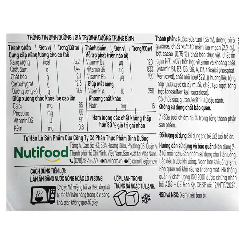 Sữa tươi lúa mạch vị cacao Nutifood NuVi 110 ml (từ 2 tuổi) 5