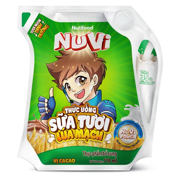 Sữa Tươi Lúa Mạch Vị Cacao Nutifood Nuvi 110 Ml (Từ 2 Tuổi)