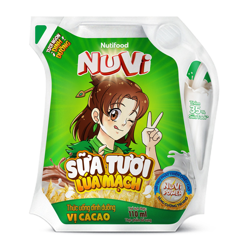 Sữa tươi lúa mạch vị cacao Nutifood NuVi 110 ml (từ 1 tuổi)