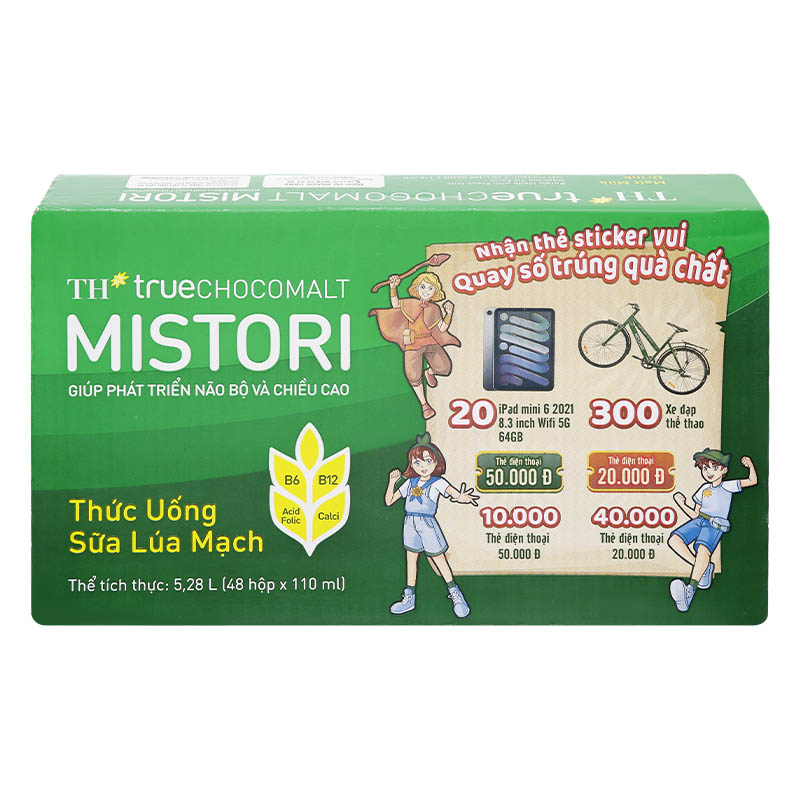 Thùng 48 hộp thức uống lúa mạch TH true Chocomalt Mistori 110 ml (từ 1 tuổi)