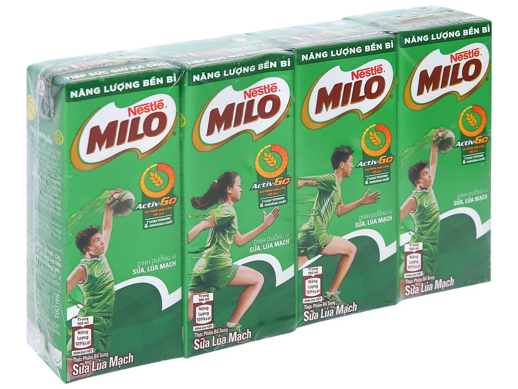 Lốc 4 hộp sữa có đường Milo 180ml giá tốt tại Bách hoá XANH