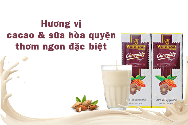 Cacao sữa nguyên chất Vietnamcacao hộp 180ml (thùng 48 hộp)