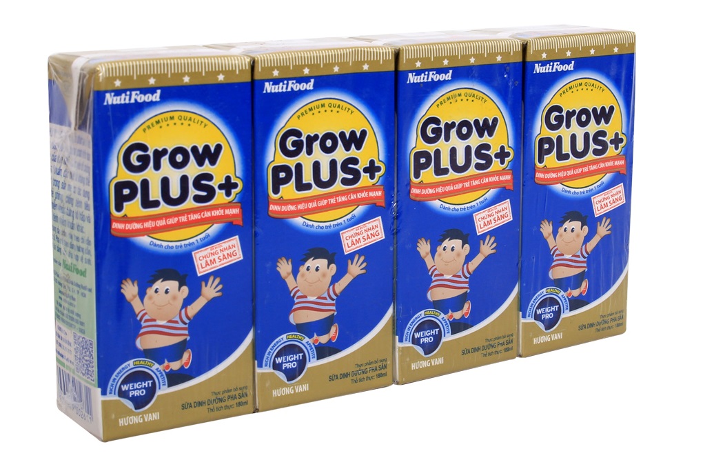 Sữa bột pha sẵn NutiFood grow plus hộp 180ml (lốc 4 hộp)