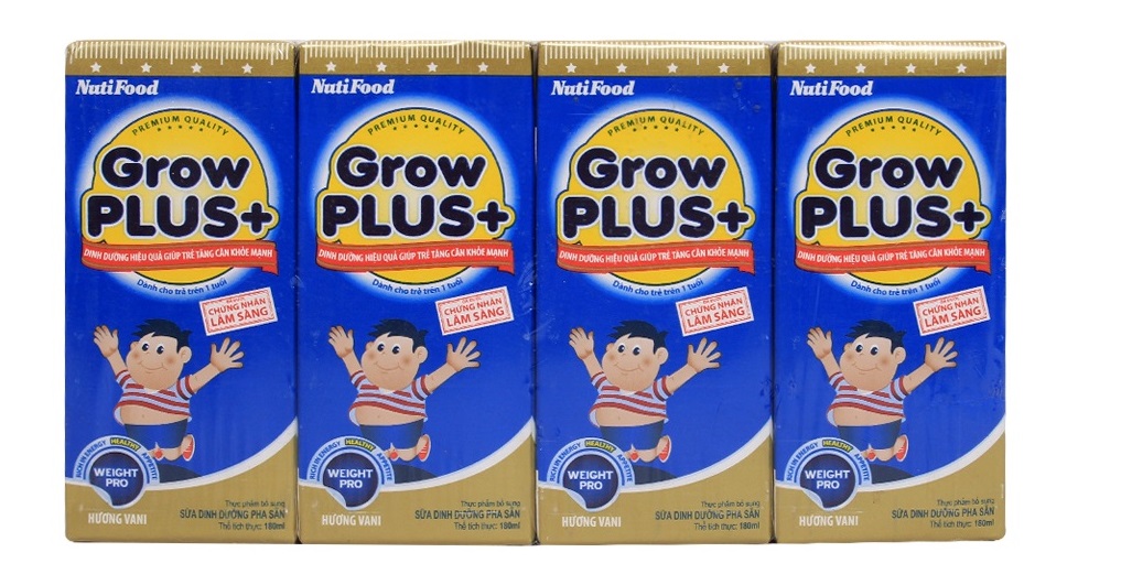 Sữa bột pha sẵn NutiFood grow plus hộp 180ml (lốc 4 hộp)