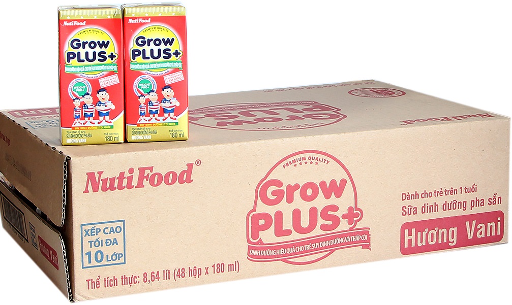 Sữa nguyên chất GrowPlus+ hương Vani 180ml( thùng 48 hộp)