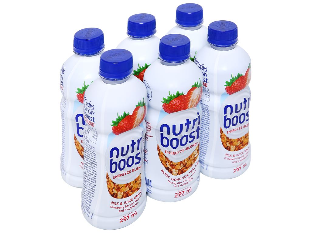 Lốc 6 chai sữa trái cây Nutriboost hương dâu 297 ml 1