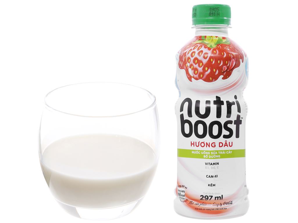 [Siêu thị VinMart] - Thùng 24 chai nước ngọt sữa hương Dâu Nutri Boost 297ml