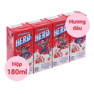 Lốc 4 hộp sữa trái cây Vinamilk Hero vị dâu 180ml