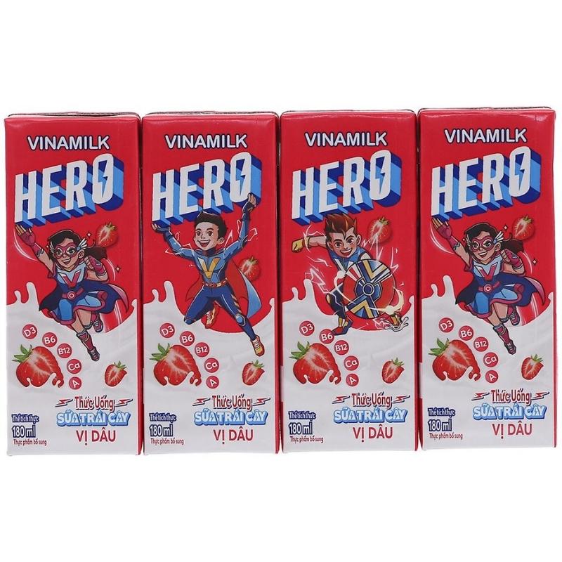 Lốc 4 hộp sữa trái cây Vinamilk Hero hương dâu