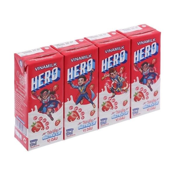 Lốc 4 Hộp Sữa Trái Cây Vinamilk Hero Hương Dâu 180 Ml (Từ 1 Tuổi)