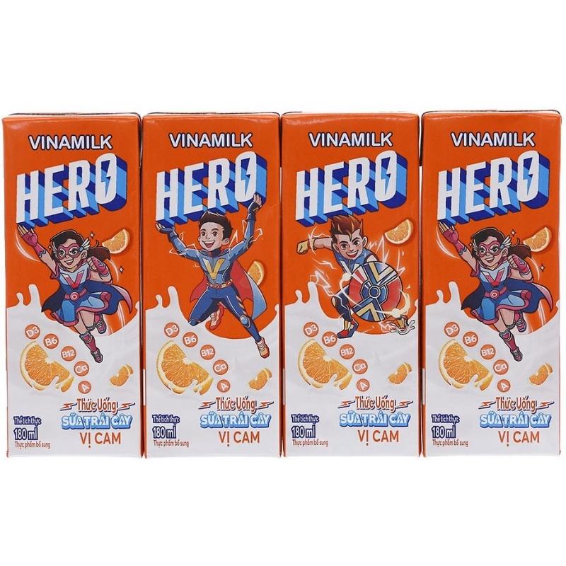 Lốc 4 hộp sữa trái cây Vinamilk Hero hương cam