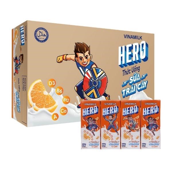 Thùng 48 Hộp Sữa Trái Cây Vinamilk Hero Hương Cam 180 Ml (Từ 1 Tuổi)