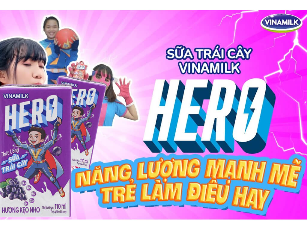 Lốc 4 hộp sữa trái cây Vinamilk Hero hương kẹo nho 110ml 2