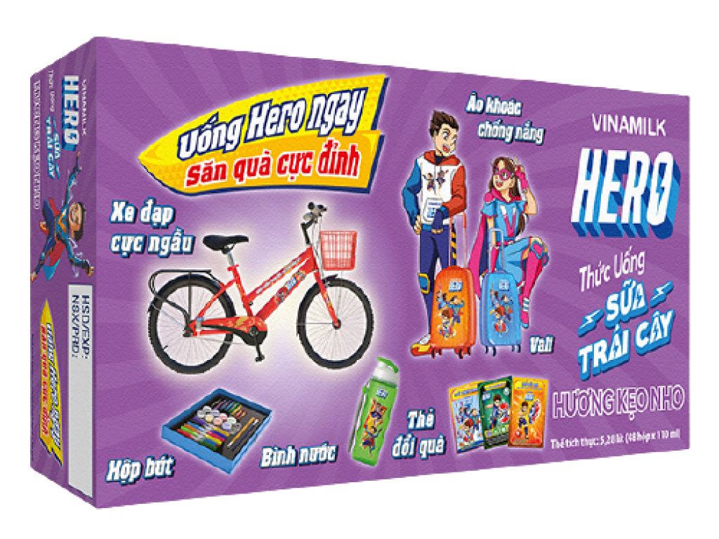 Thùng 48 hộp sữa trái cây kẹo nho Vinamilk Hero 110ml 1