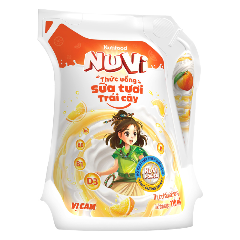 Thùng 24 túi sữa tươi trái cây Nutifood NuVi hương cam 110 ml (từ 2 tuổi) 10