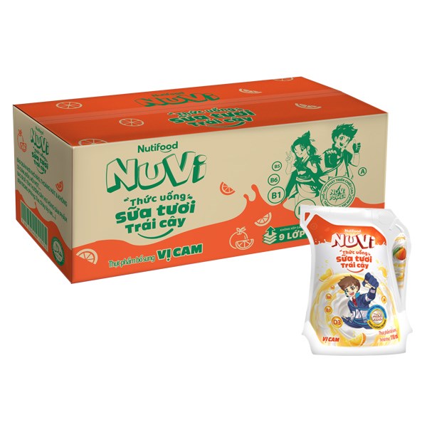 Thùng 24 Túi Sữa Tươi Trái Cây Nutifood Nuvi Hương Cam 110 Ml (Từ 2 Tuổi)