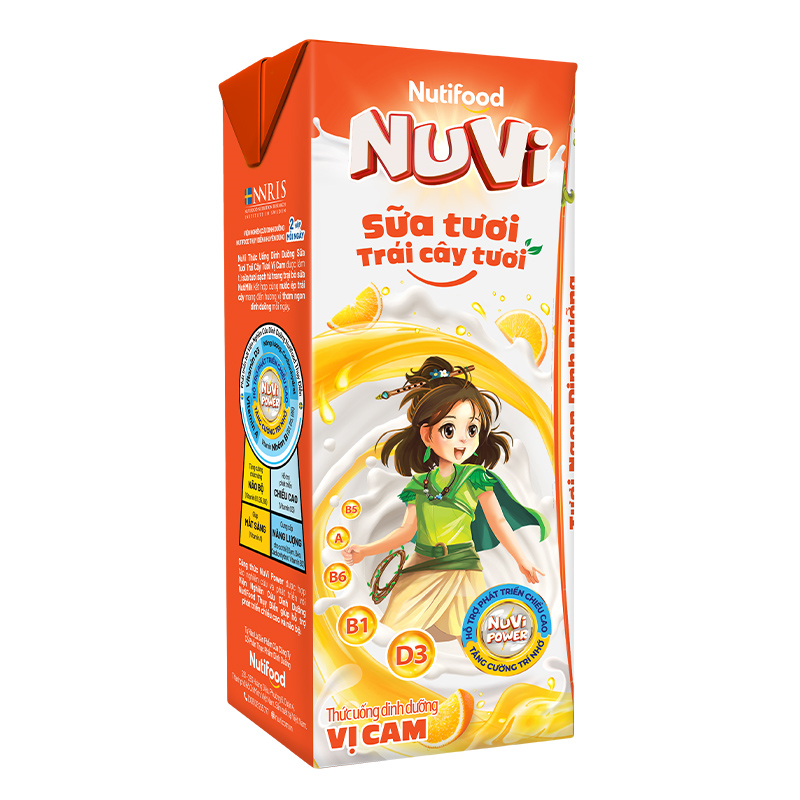 Lốc 4 hộp sữa tươi trái cây tươi Nutifood NuVi hương cam