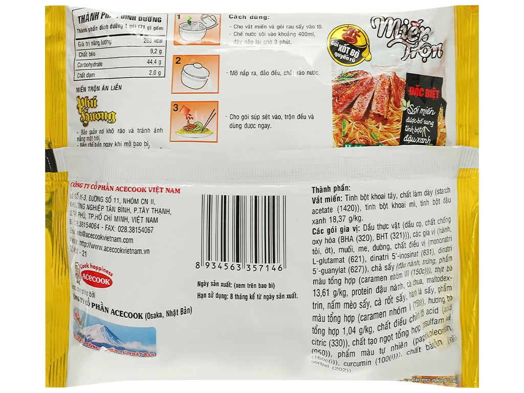 Miến trộn Phú Hương vị bò chua gói 71g 3