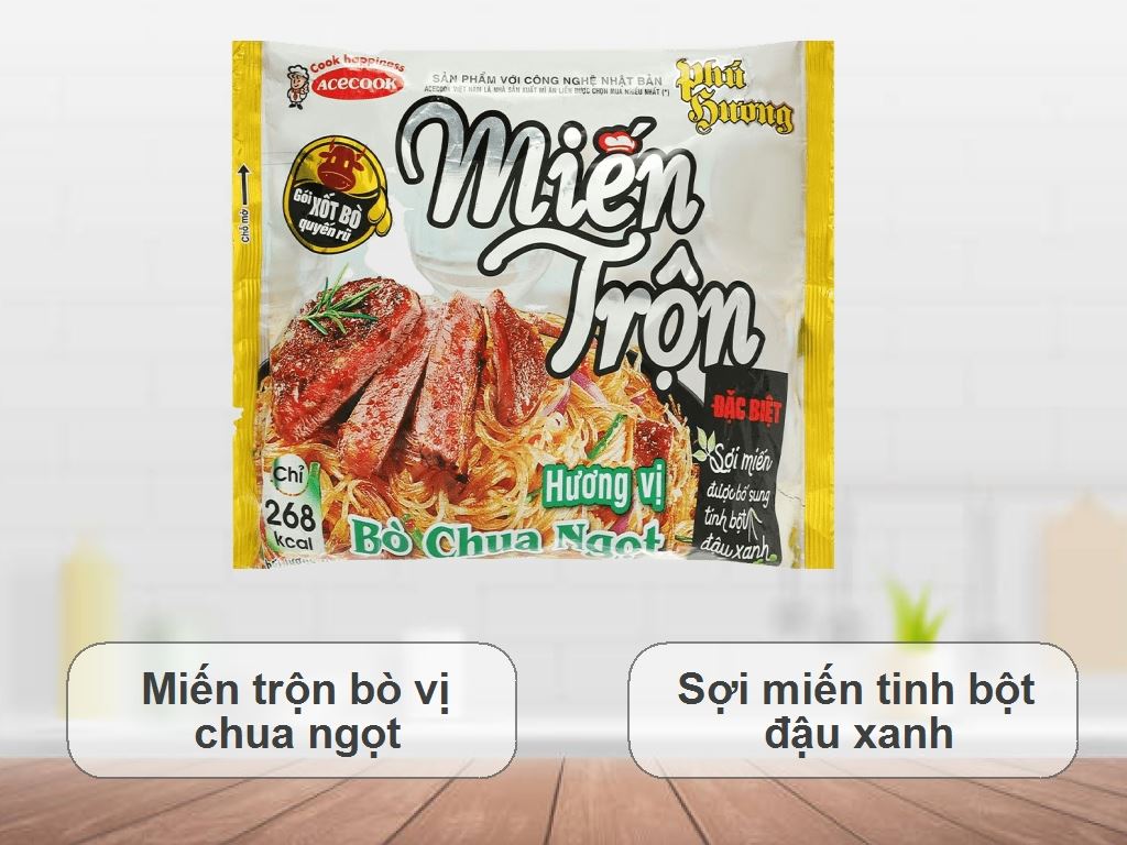 Thùng 24 gói miến trộn Phú Hương vị bò chua 71g 2