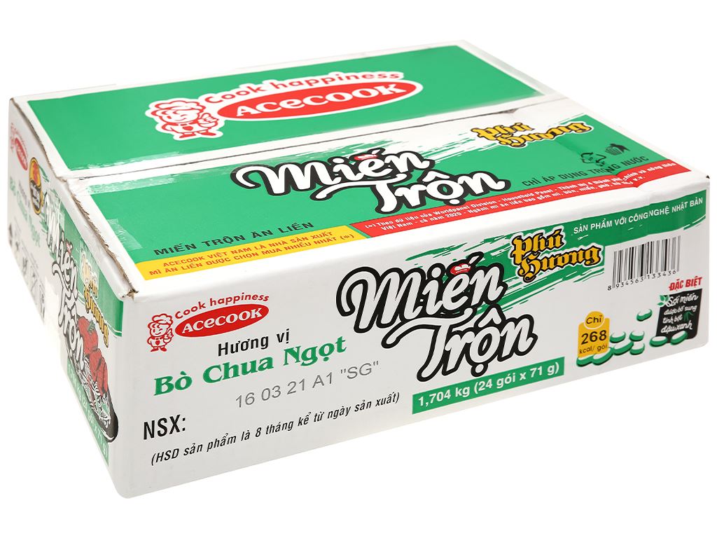Thùng 24 gói miến trộn Phú Hương vị bò chua 71g 1